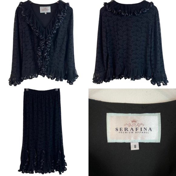 Serafina Permium Apparel Dresses & Skirts - Serafina Premium Apparel Black 2-Piece Lace Top & Skirt Size 8